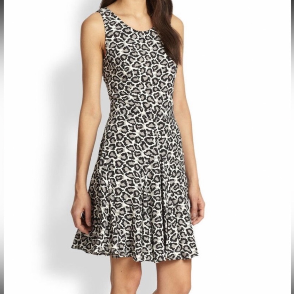 Diane Von Furstenberg CLARA Black/White Leopard Sleeveless Dress Women’s Size 12